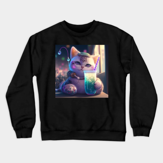 cute cat bubble tea Crewneck Sweatshirt by A&A